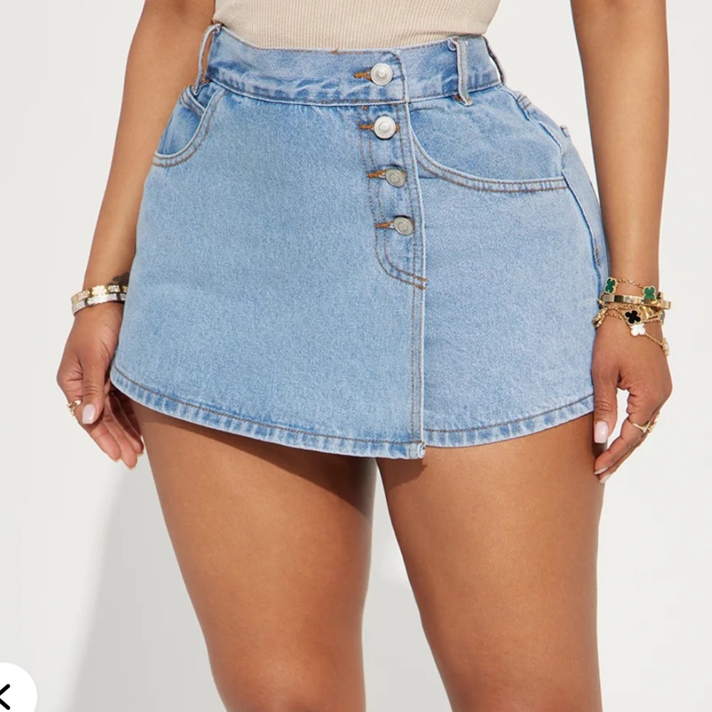 Fashion Nova Light Blue Button-Up Mini Skort